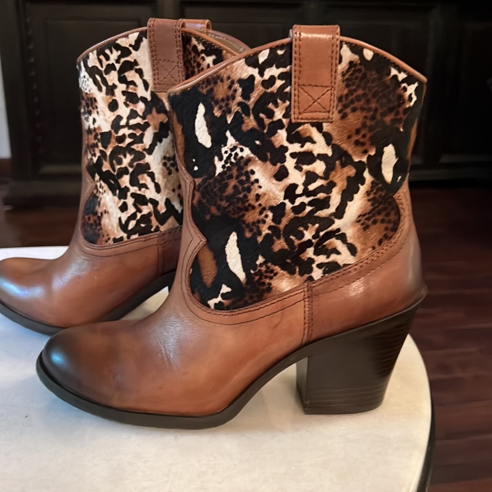 Antonio Melani Leather and Calf Hair Western Boots Size 7.5 Brown - Picture 3 of 12